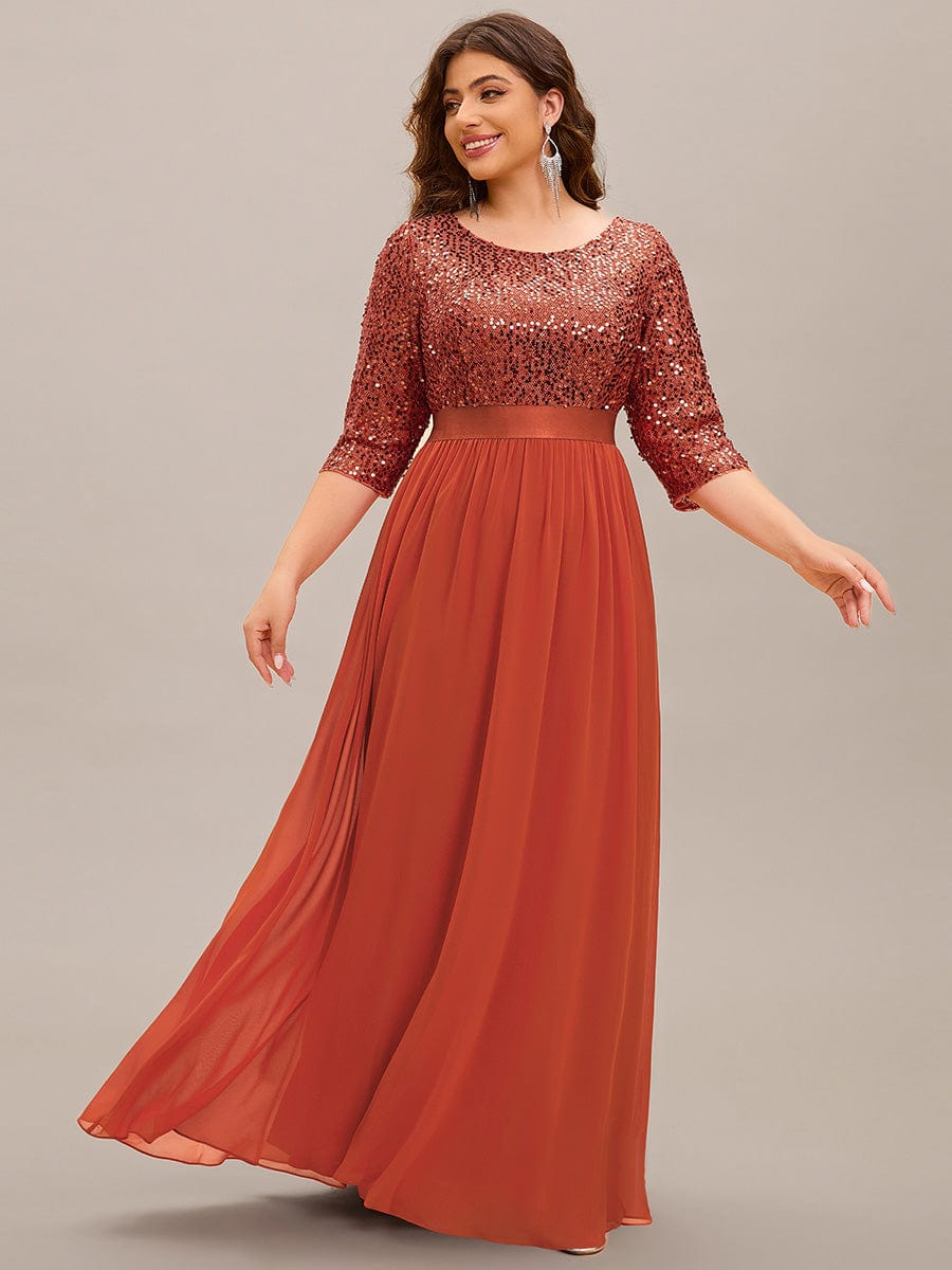 Plus Size Chiffon Sequin Maxi Dress #color_Burnt Orange