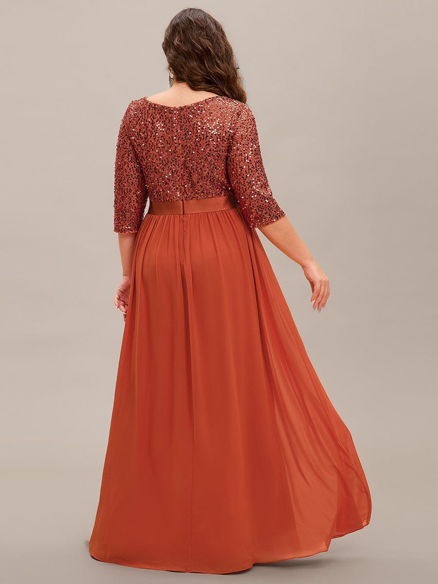 Plus Size Chiffon Sequin Maxi Dress #color_Burnt Orange