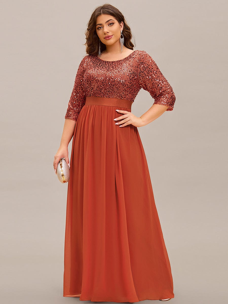 Plus Size Chiffon Sequin Maxi Dress #color_Burnt Orange