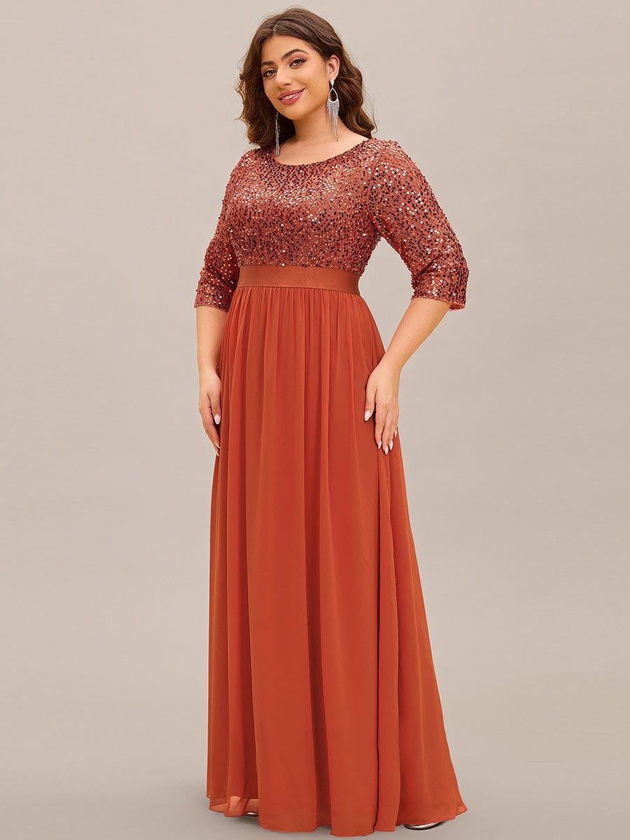 Plus Size Chiffon Sequin Maxi Dress #color_Burnt Orange