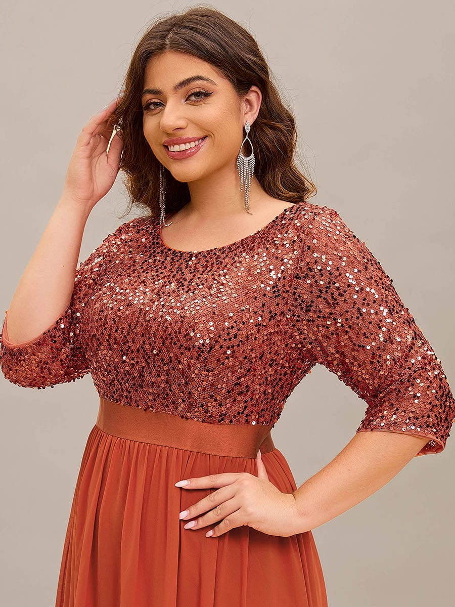 Plus Size Chiffon Sequin Maxi Dress #color_Burnt Orange