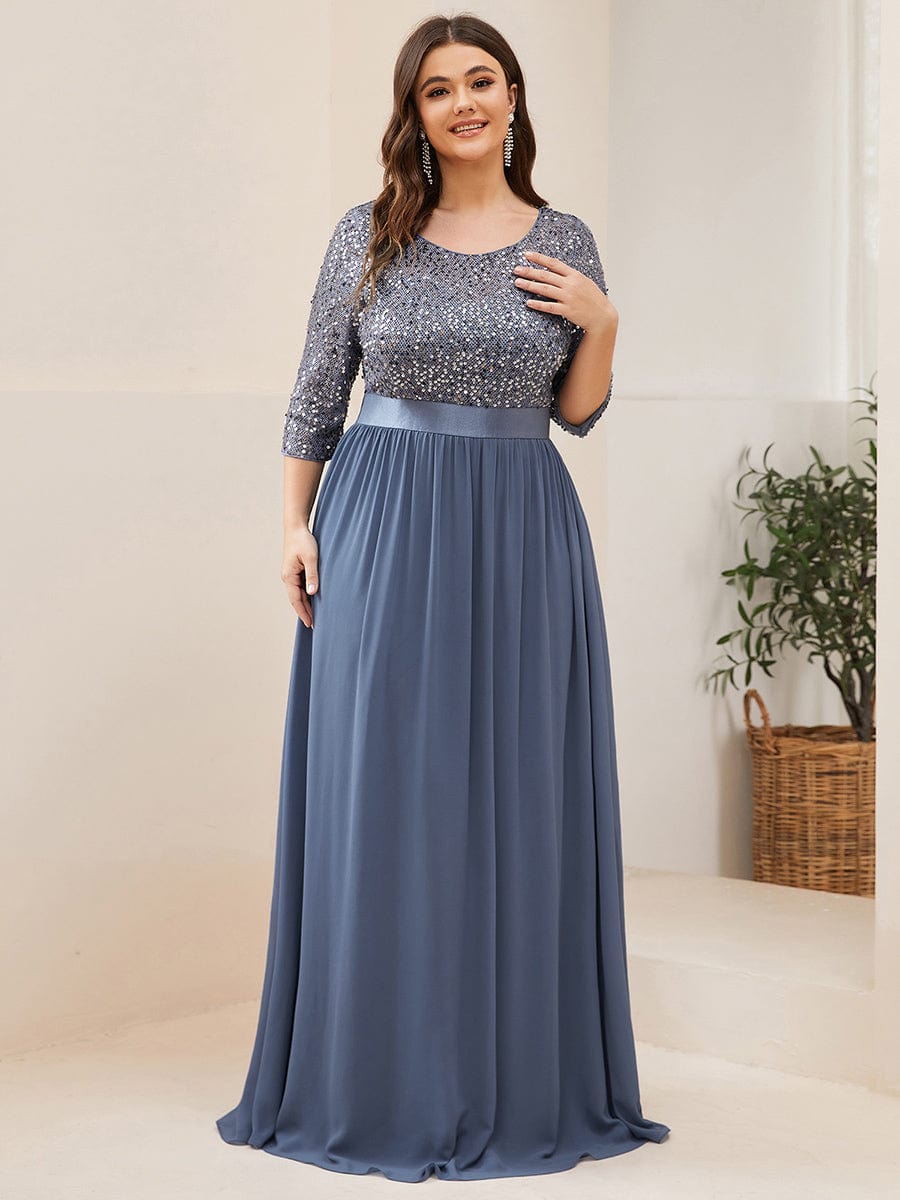 Plus Size Chiffon Sequin Maxi Dress #color_Dusty Blue