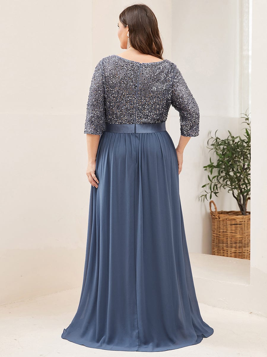 Plus Size Chiffon Sequin Maxi Dress #color_Dusty Blue