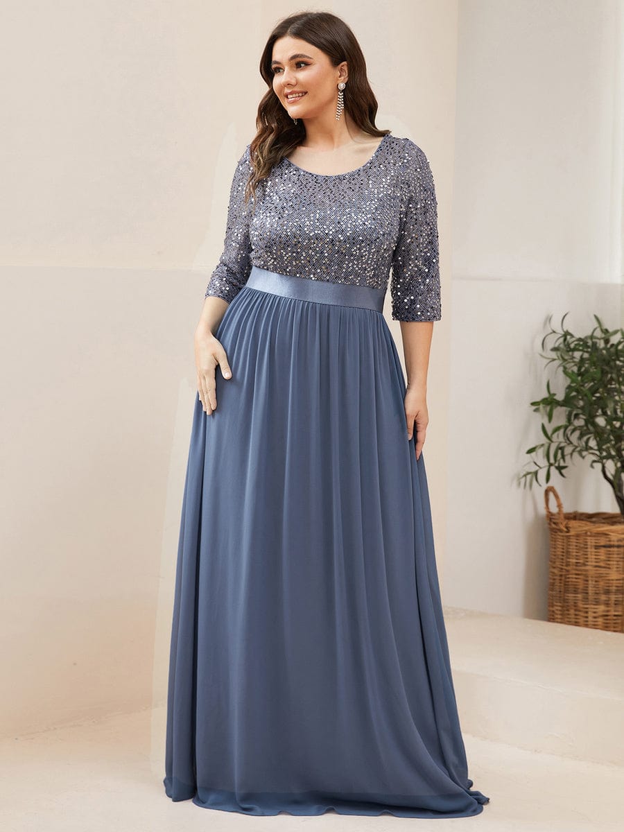 Plus Size Chiffon Sequin Maxi Dress #color_Dusty Blue