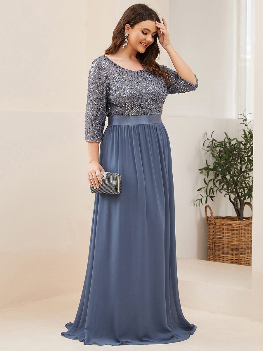 Plus Size Chiffon Sequin Maxi Dress #color_Dusty Blue