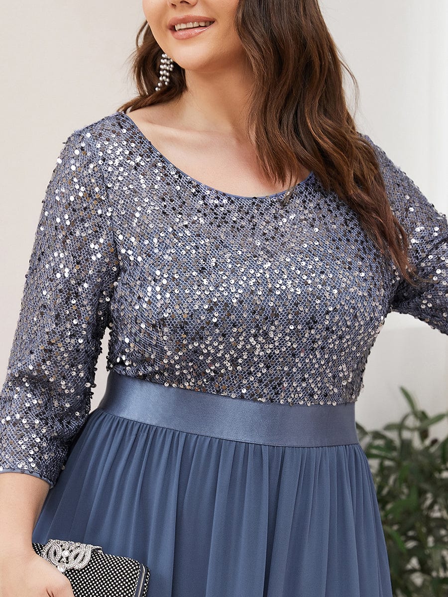 Plus Size Chiffon Sequin Maxi Dress #color_Dusty Blue