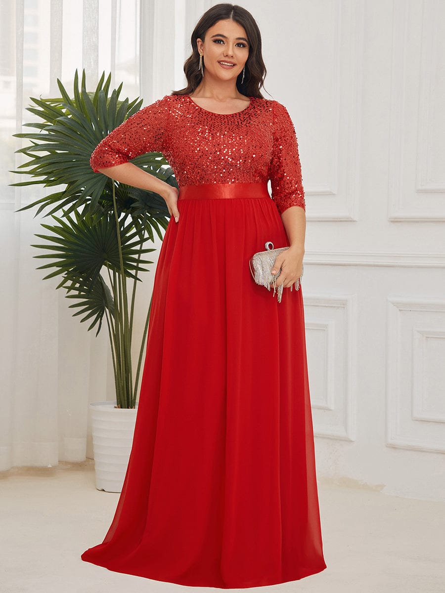 Plus Size Chiffon Sequin Maxi Dress #color_Red