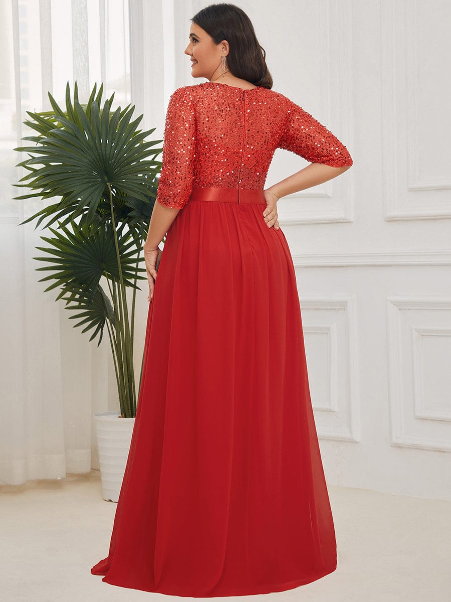 Plus Size Chiffon Sequin Maxi Dress #color_Red