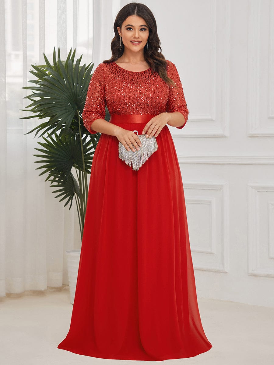 Plus Size Chiffon Sequin Maxi Dress #color_Red