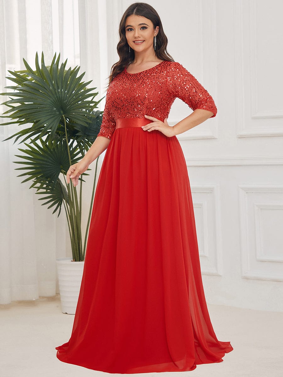 Plus Size Chiffon Sequin Maxi Dress #color_Red