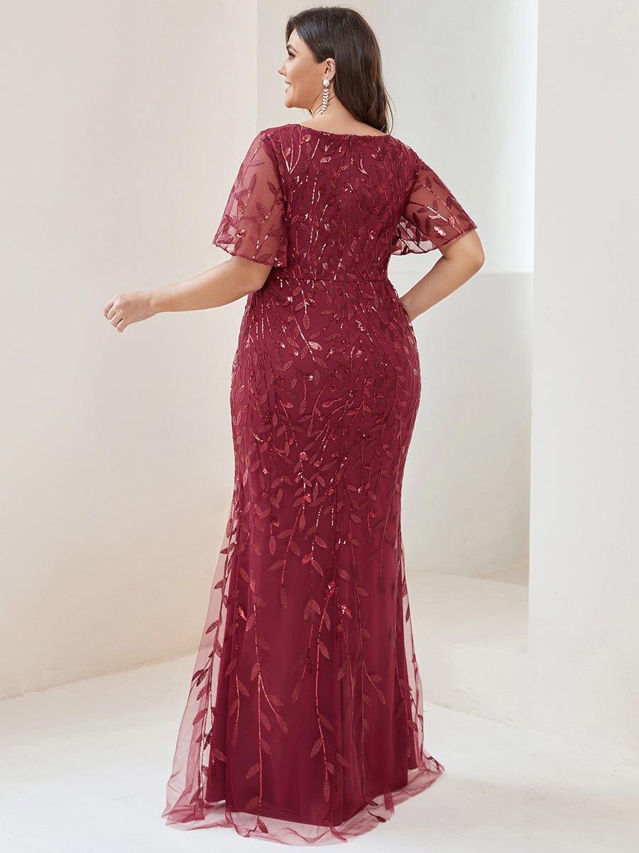 Plus Size Long Mermaid Dress #color_Burgundy