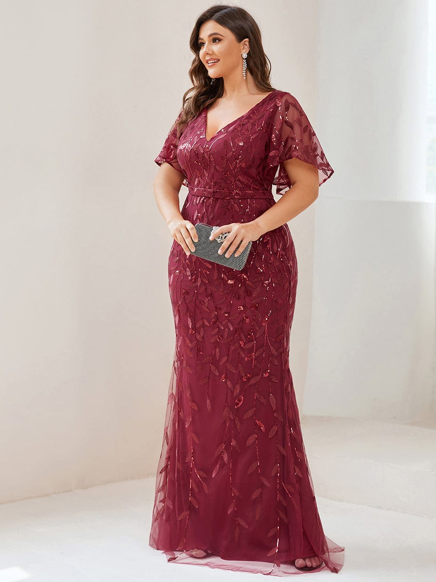 Plus Size Long Mermaid Dress #color_Burgundy