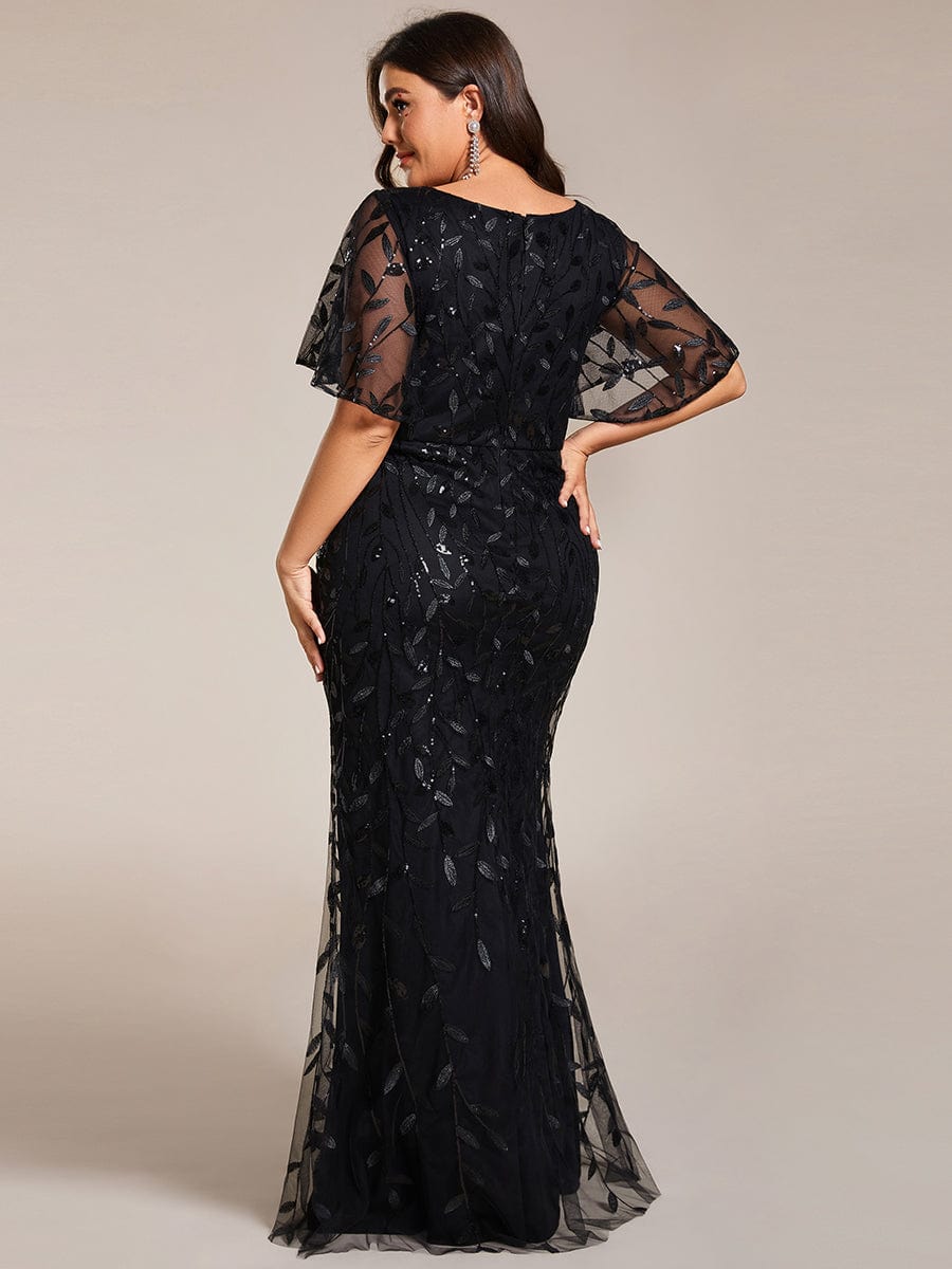 Plus Size Long Mermaid Dress #color_Black