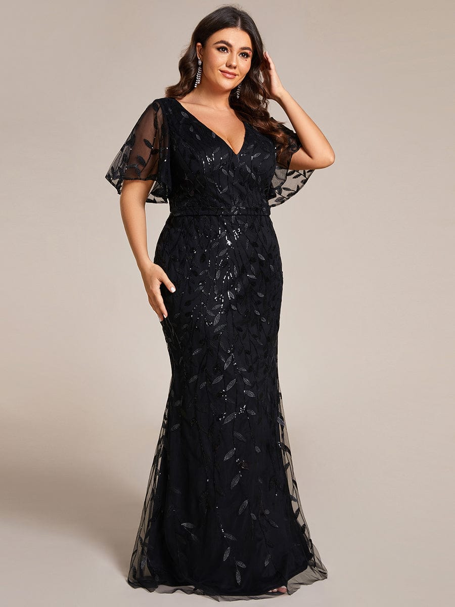 Plus Size Long Mermaid Dress #color_Black