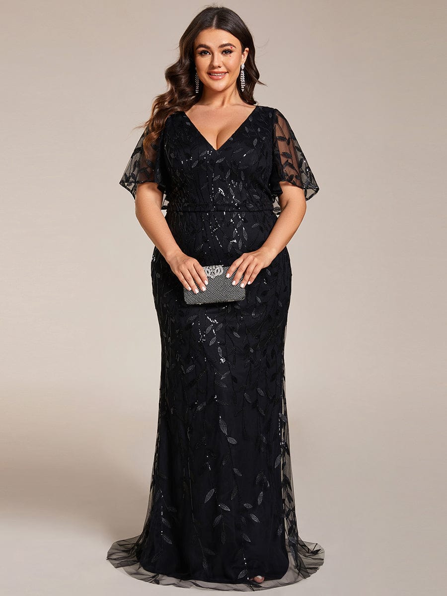 Plus Size Long Mermaid Dress #color_Black