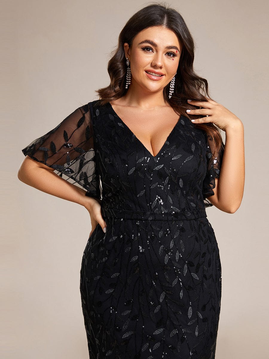 Plus Size Long Mermaid Dress #color_Black