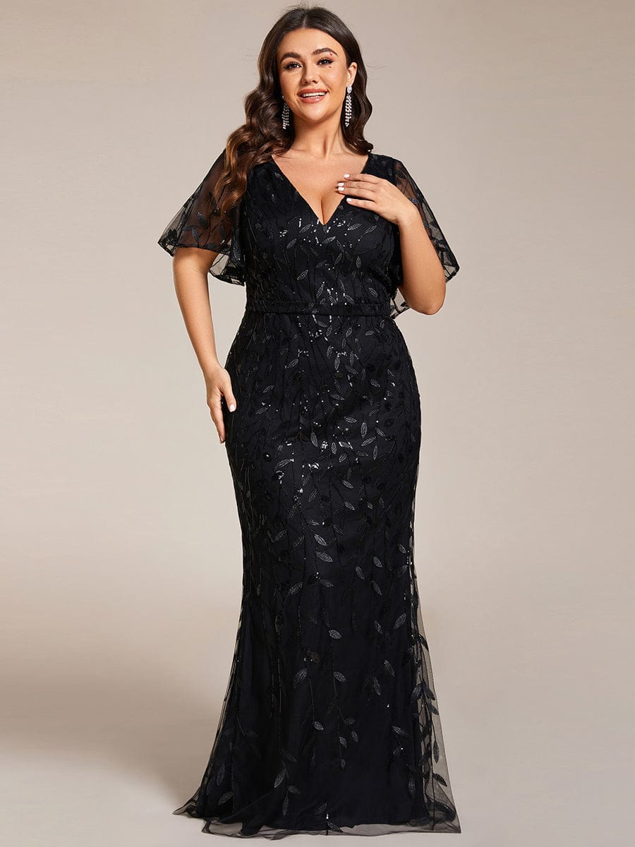 Plus Size Long Mermaid Dress #color_Black