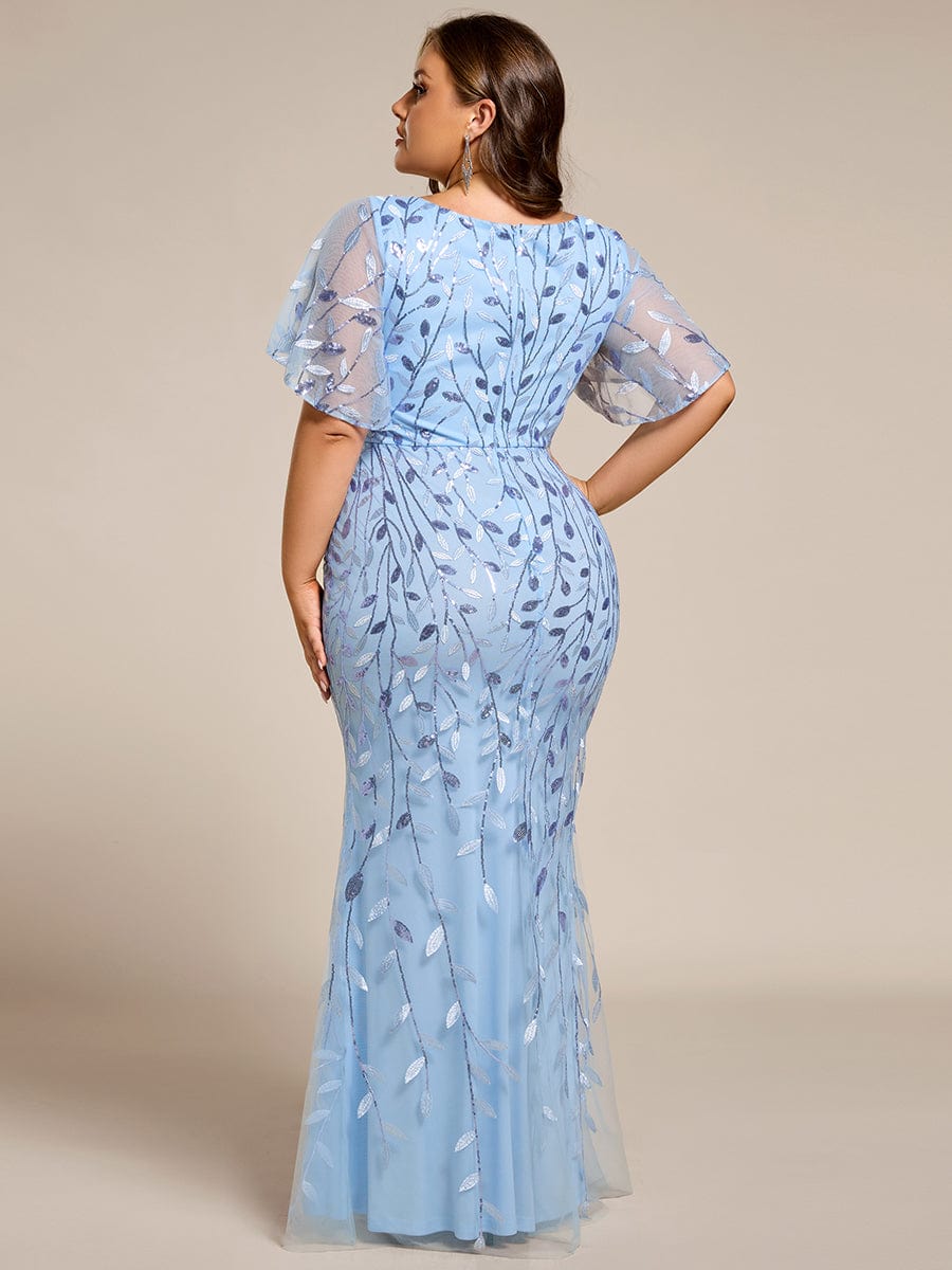 Plus Size Long Mermaid Dress #color_Sky Blue