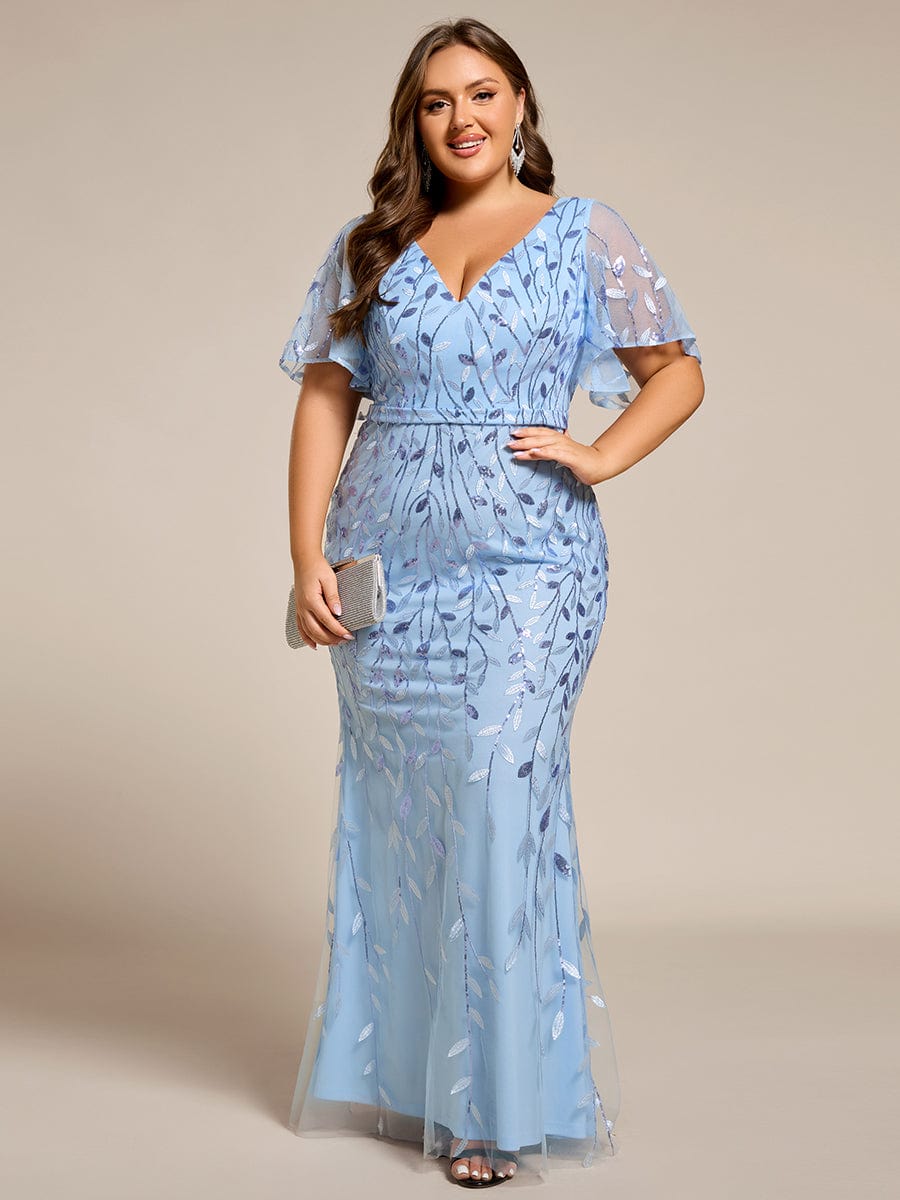 Plus Size Long Mermaid Dress #color_Sky Blue