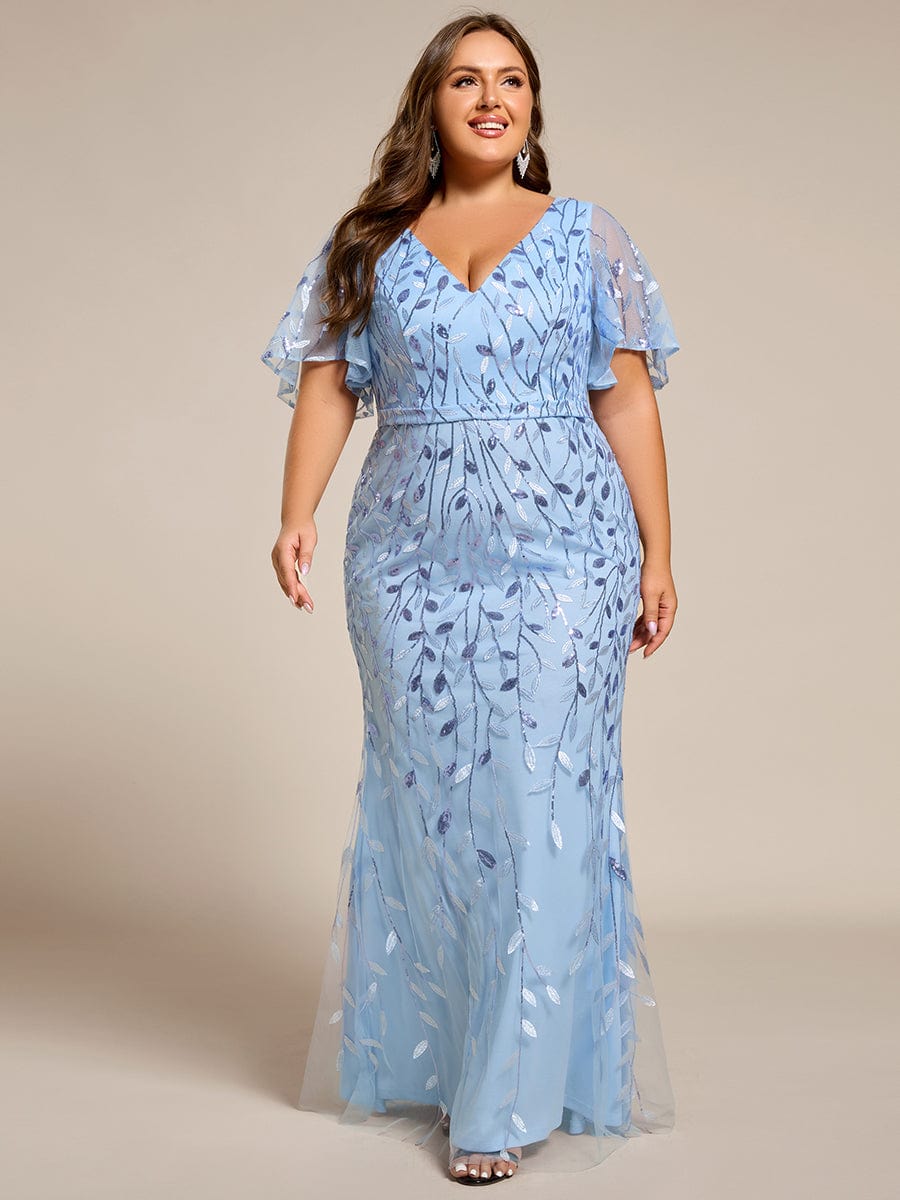 Plus Size Long Mermaid Dress #color_Sky Blue