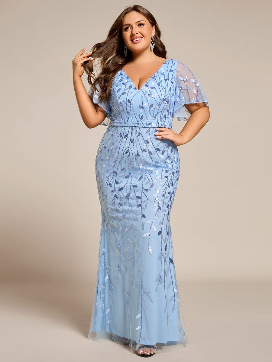 Plus Size Long Mermaid Dress #color_Sky Blue