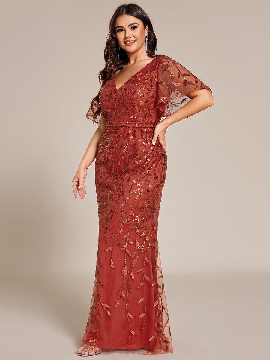 Plus Size Long Mermaid Dress #color_Burnt Orange