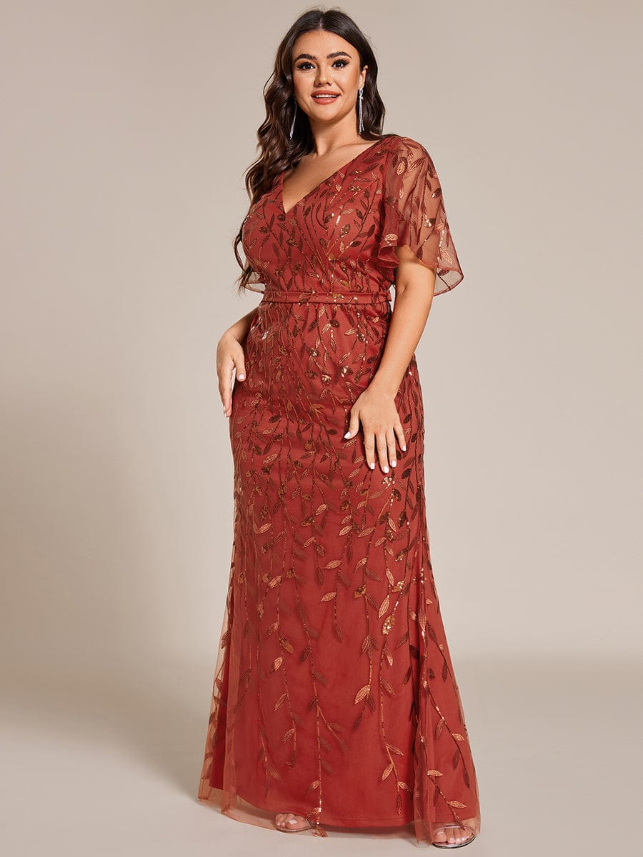 Plus Size Long Mermaid Dress #color_Burnt Orange