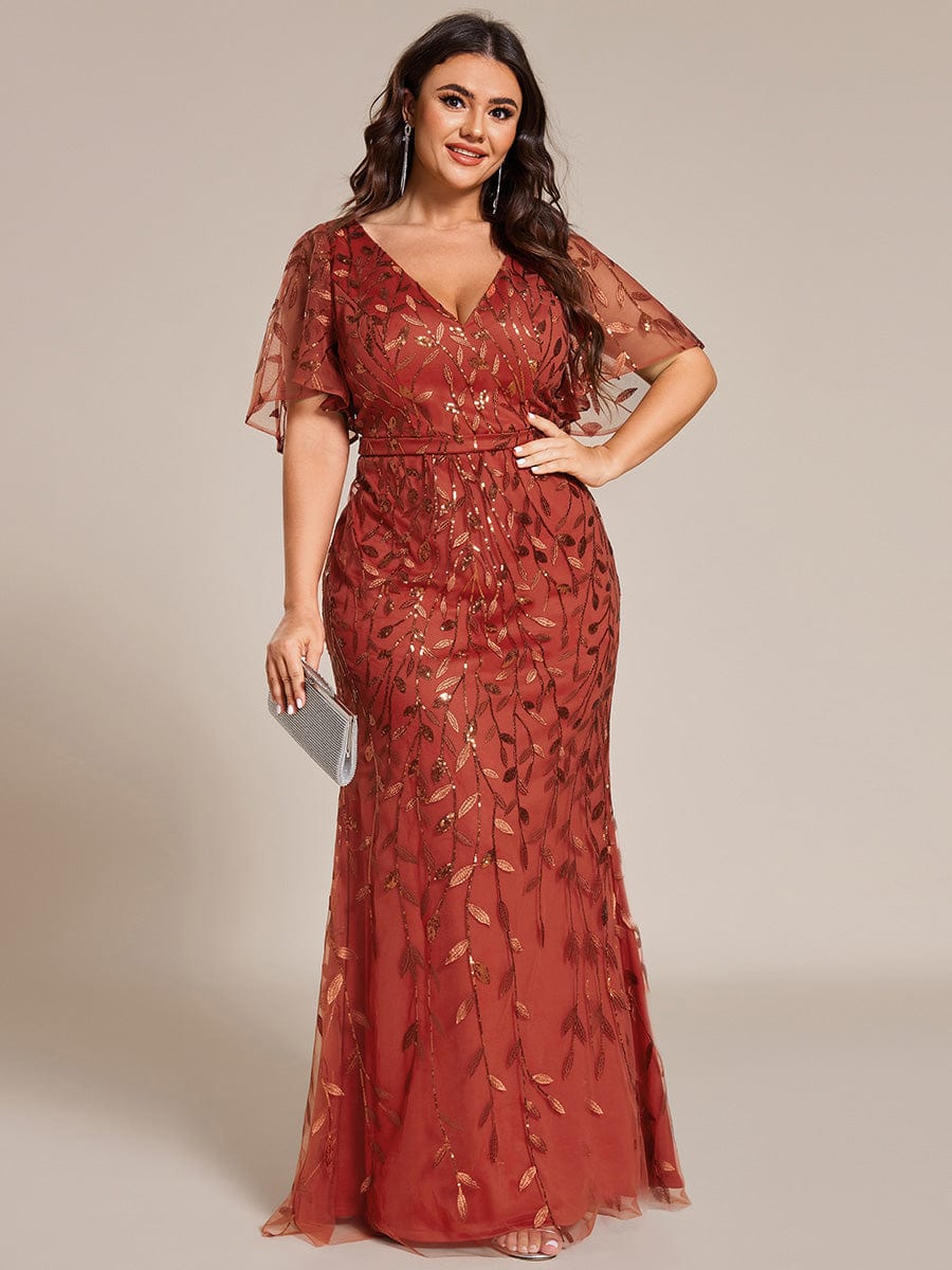 Plus Size Long Mermaid Dress #color_Burnt Orange