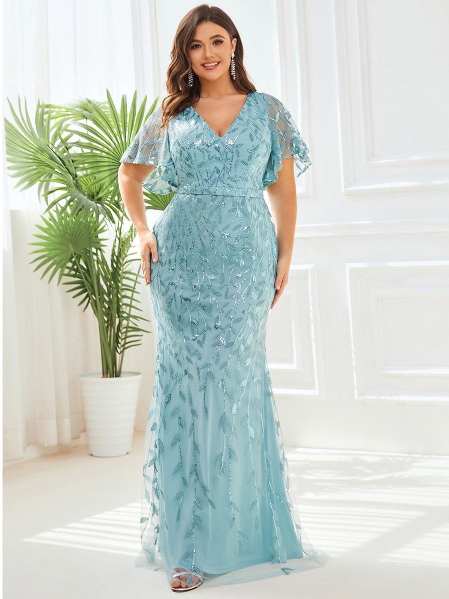 Plus Size Long Mermaid Dress #color_Light Teal