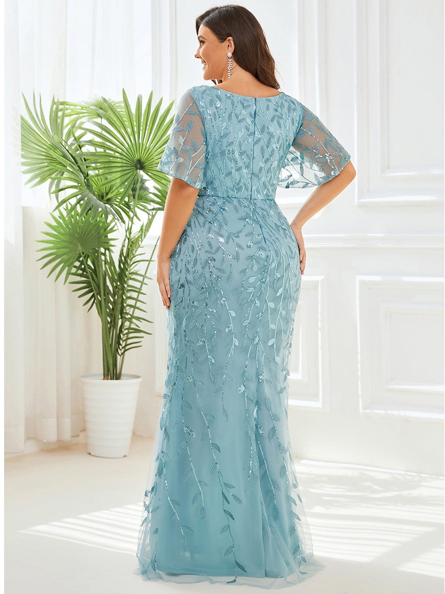 Plus Size Long Mermaid Dress #color_Light Teal