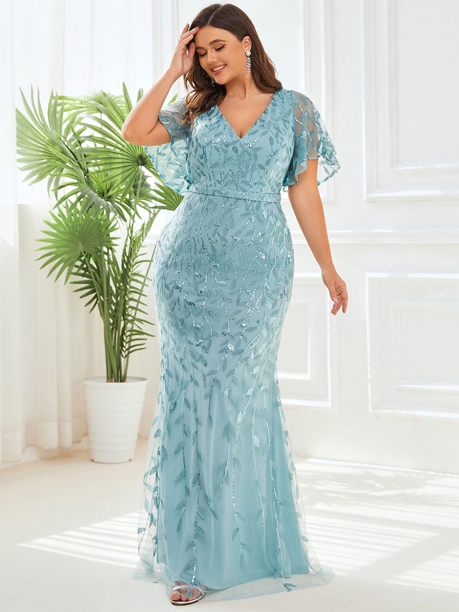 Plus Size Long Mermaid Dress #color_Light Teal