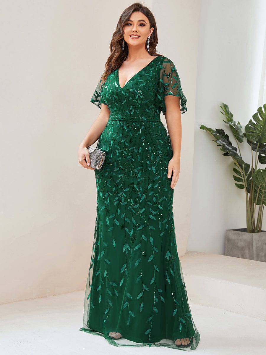 Plus Size Long Mermaid Dress #color_Dark Green