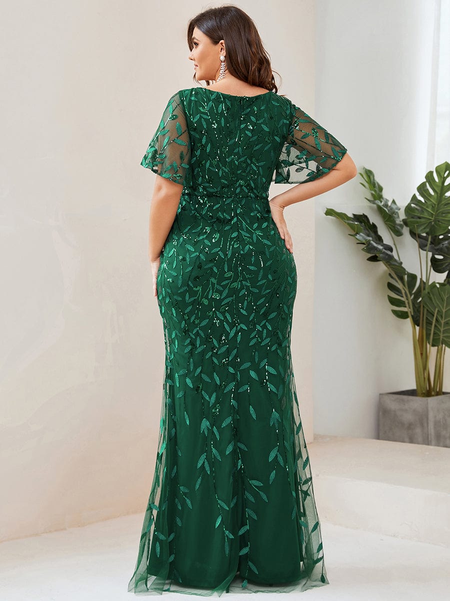 Plus Size Long Mermaid Dress #color_Dark Green