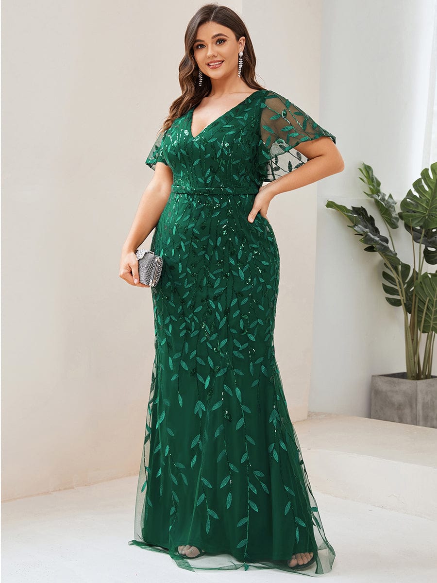 Plus Size Long Mermaid Dress #color_Dark Green