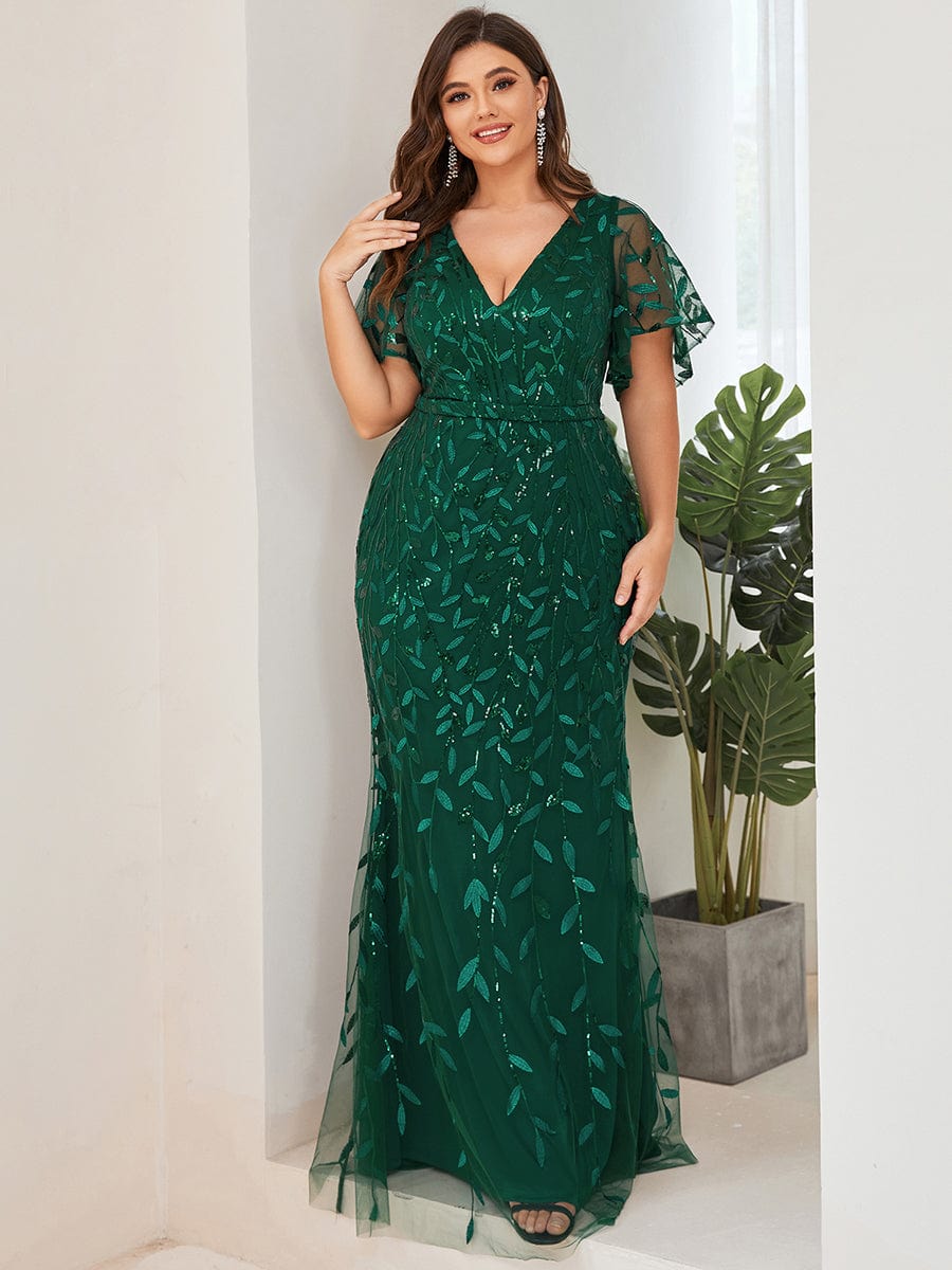 Plus Size Long Mermaid Dress #color_Dark Green