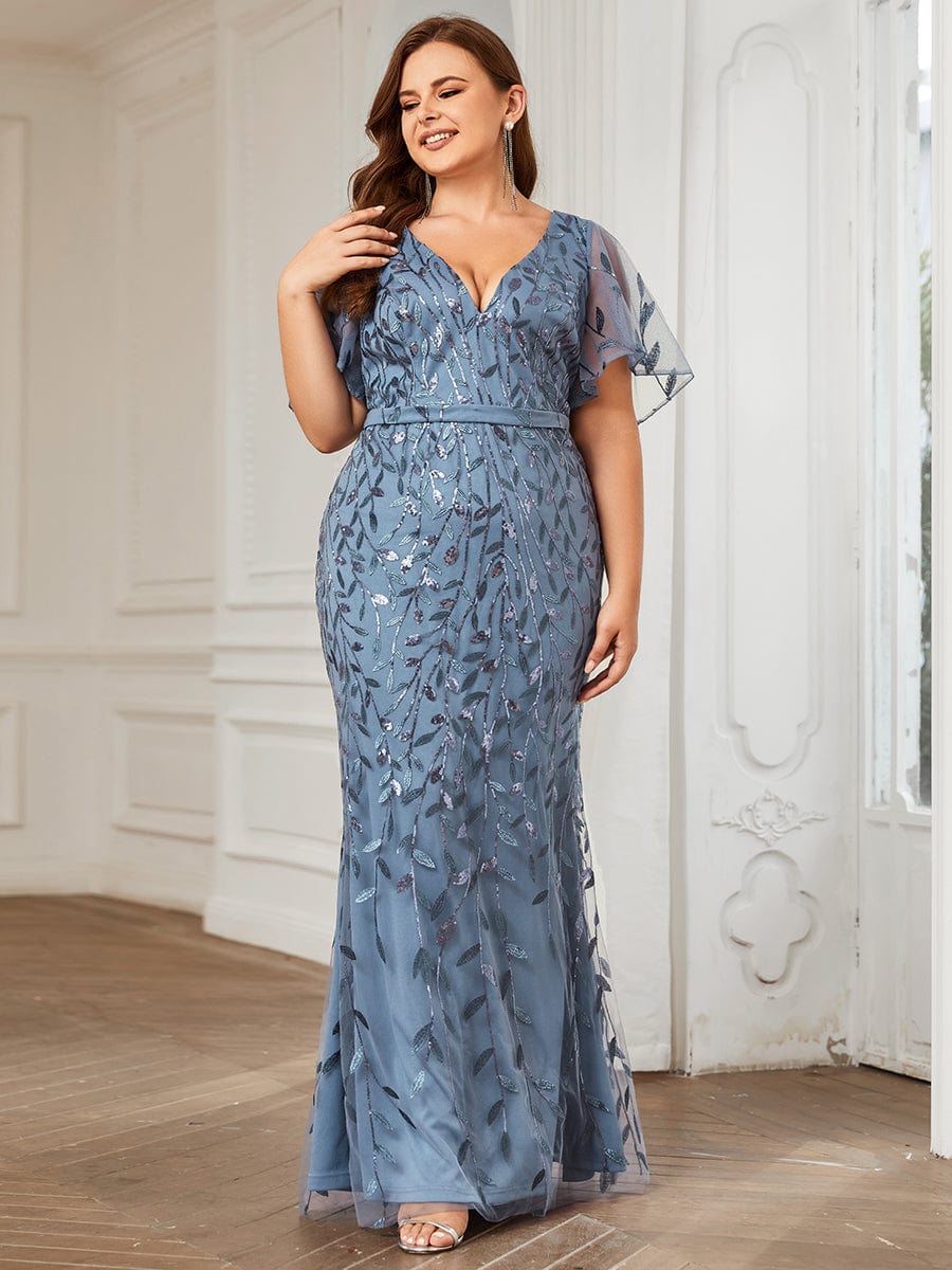 Plus Size Long Mermaid Dress #color_Dusty Blue