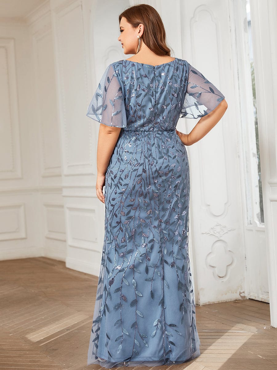 Plus Size Long Mermaid Dress #color_Dusty Blue