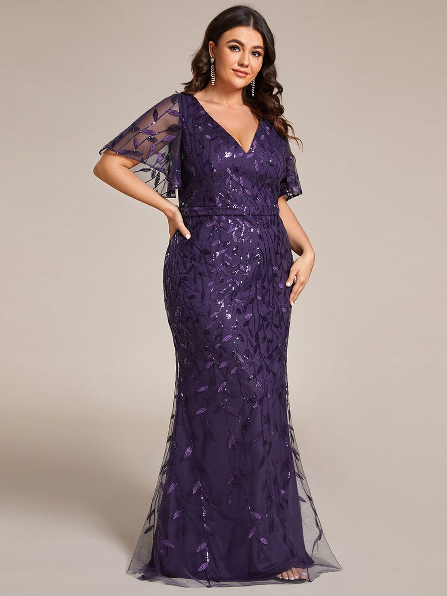 Plus Size Long Mermaid Dress #color_Dark Purple