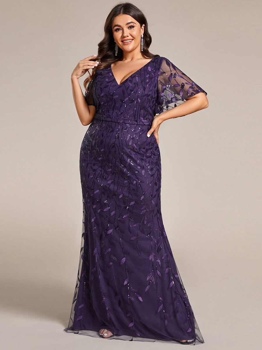 Plus Size Long Mermaid Dress #color_Dark Purple