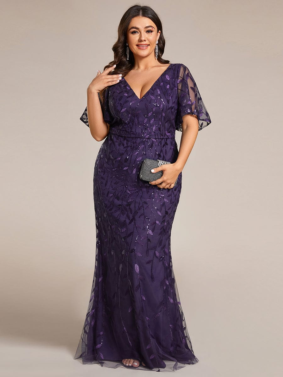 Plus Size Long Mermaid Dress #color_Dark Purple