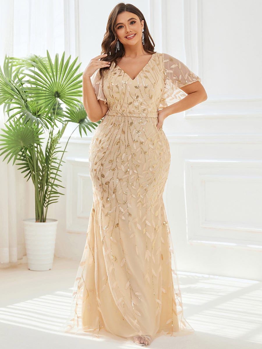 Plus Size Long Mermaid Dress #color_Gold