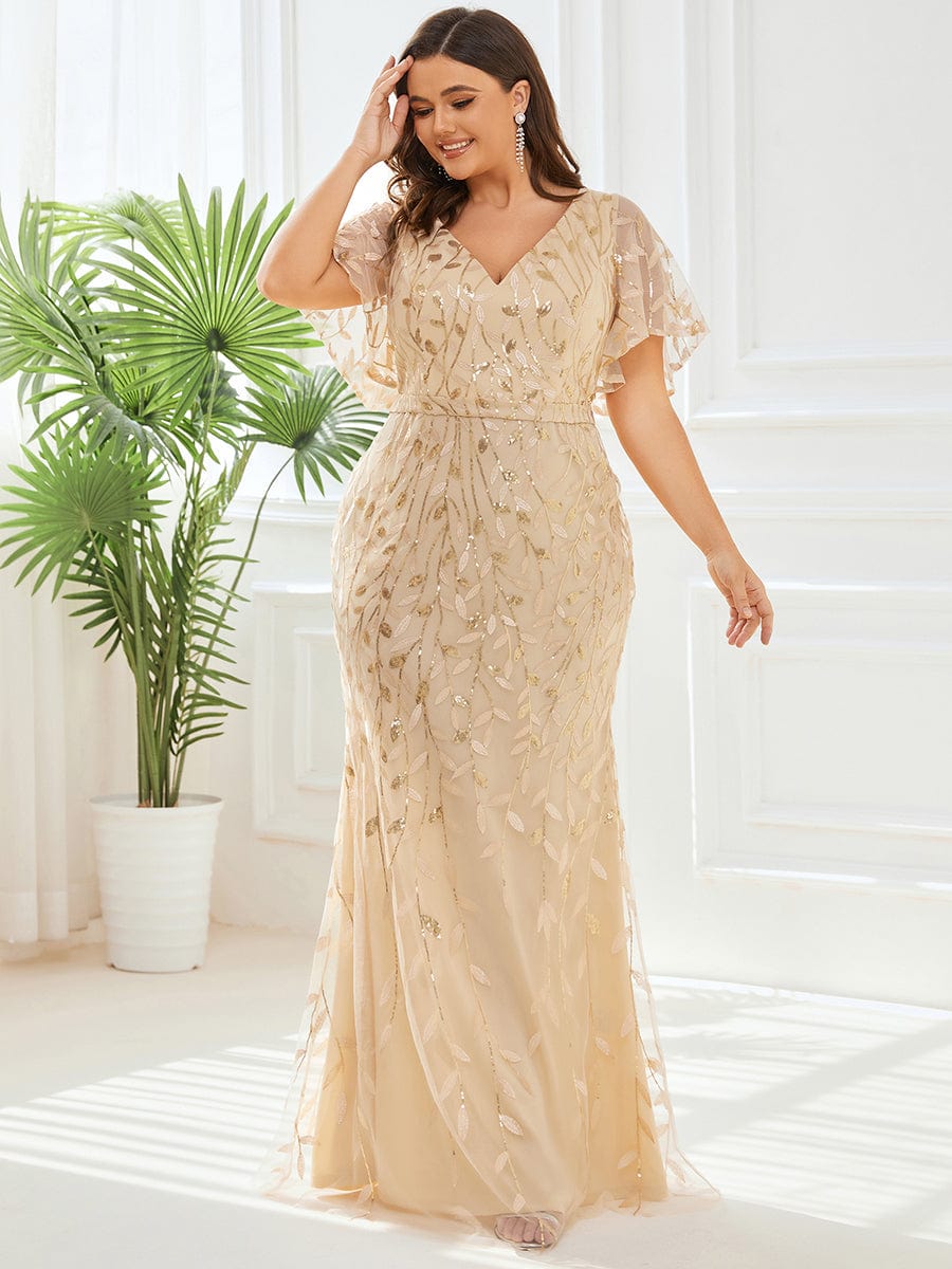 Plus Size Long Mermaid Dress #color_Gold