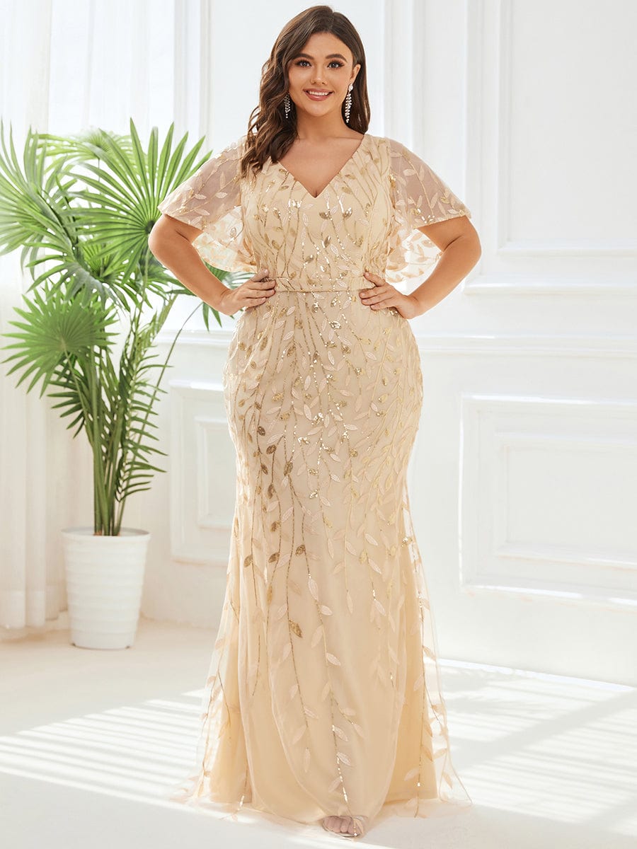 Plus Size Long Mermaid Dress #color_Gold