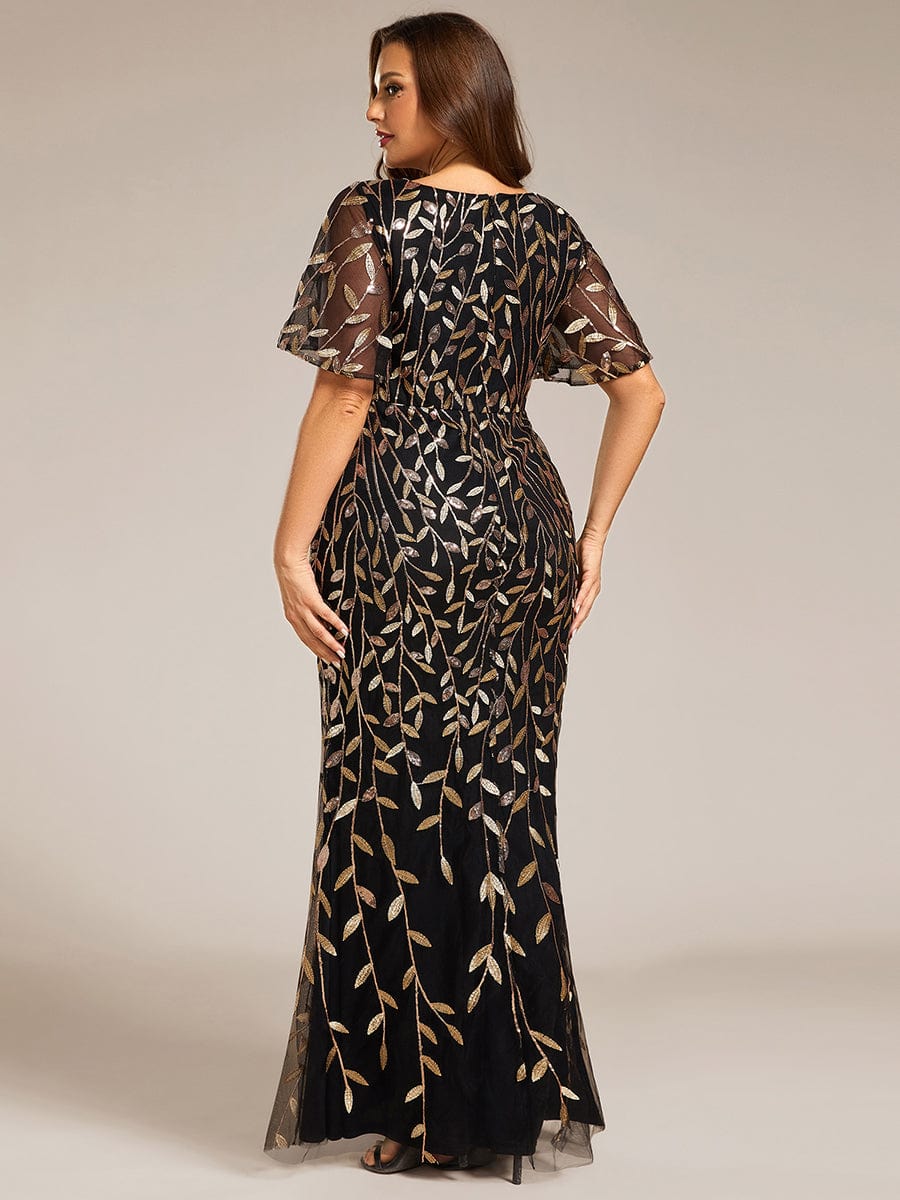 Plus Size Long Mermaid Dress #color_Black & Gold