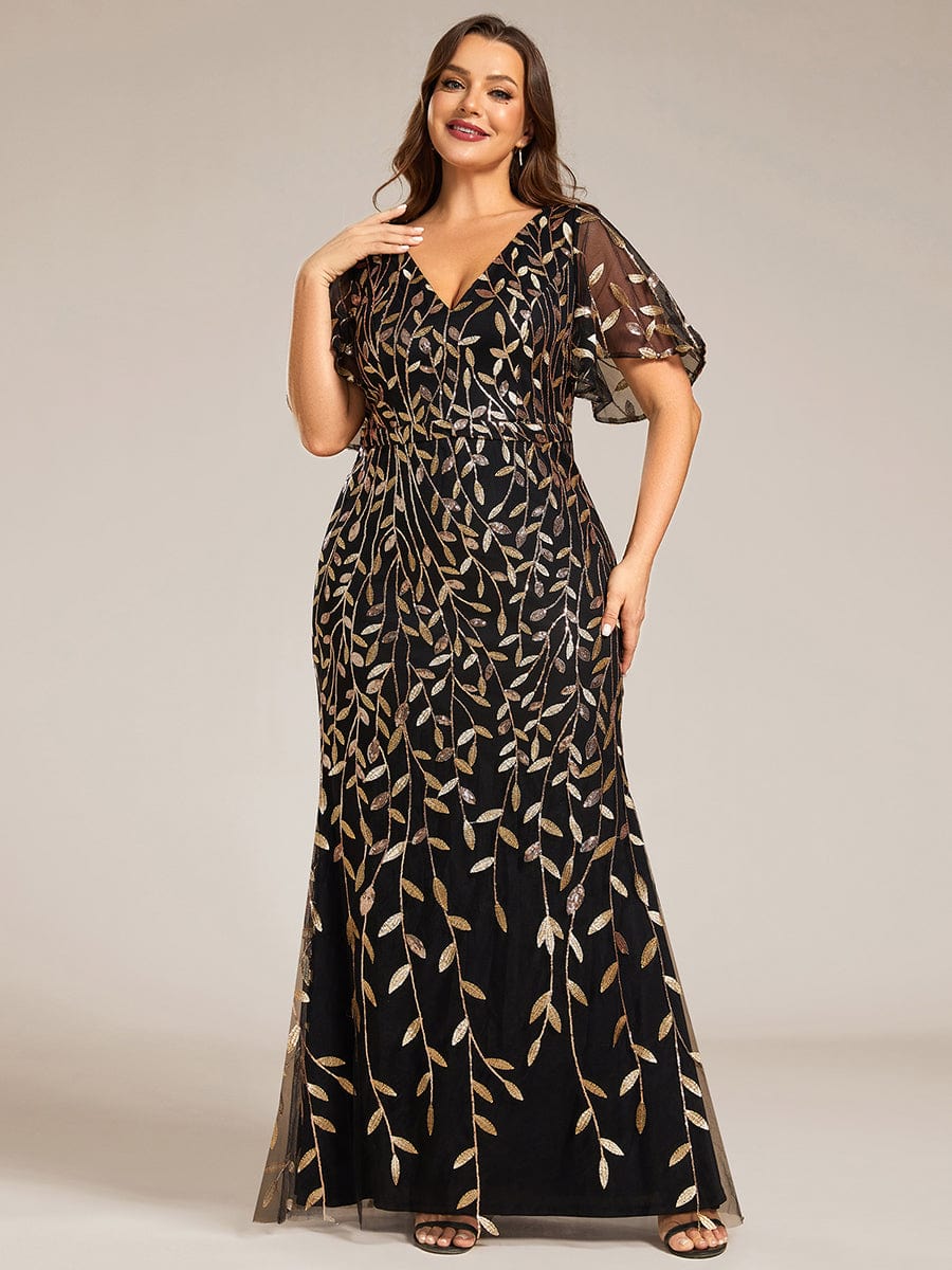 Plus Size Long Mermaid Dress #color_Black & Gold