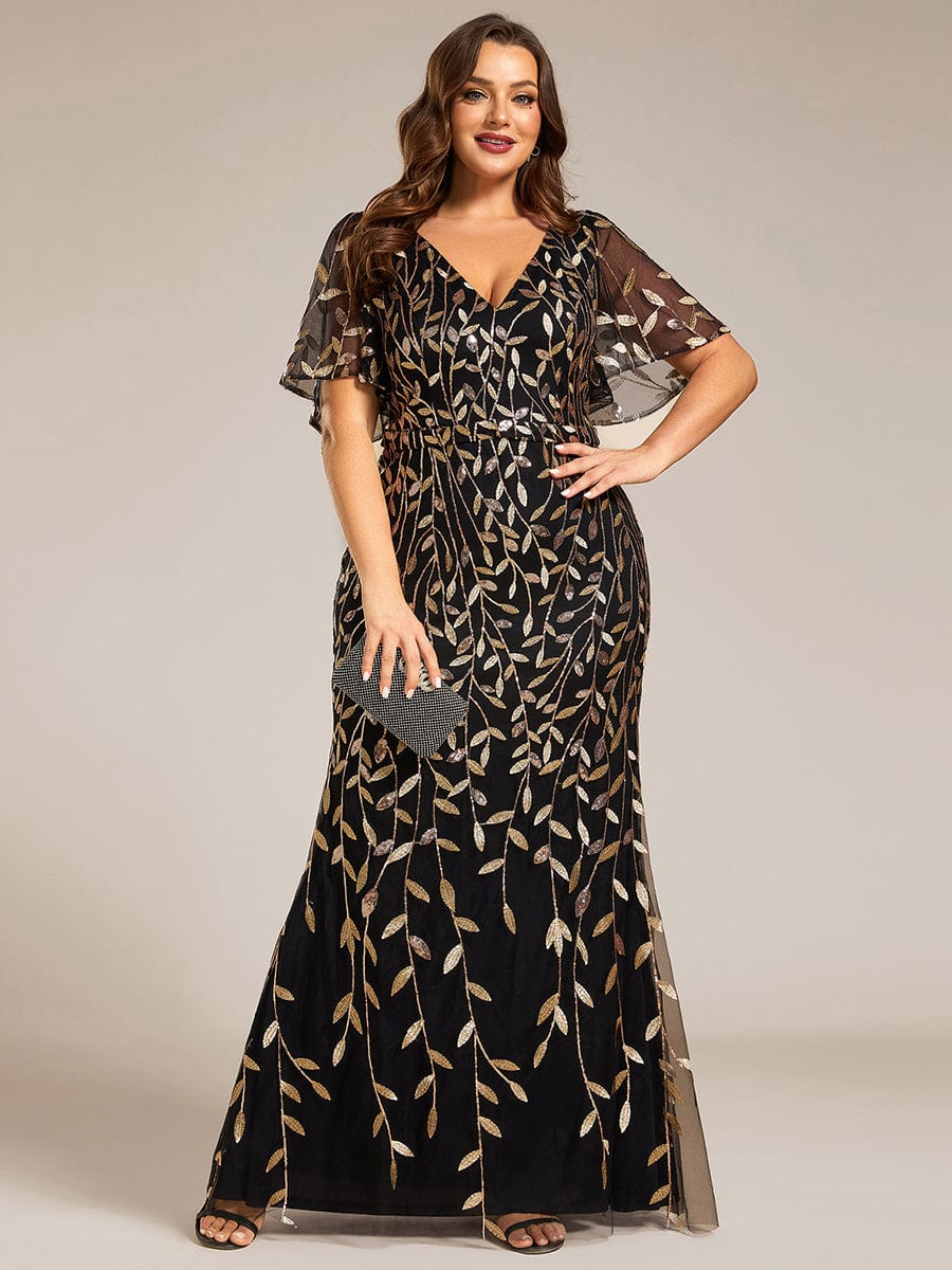 Plus Size Long Mermaid Dress #color_Black & Gold