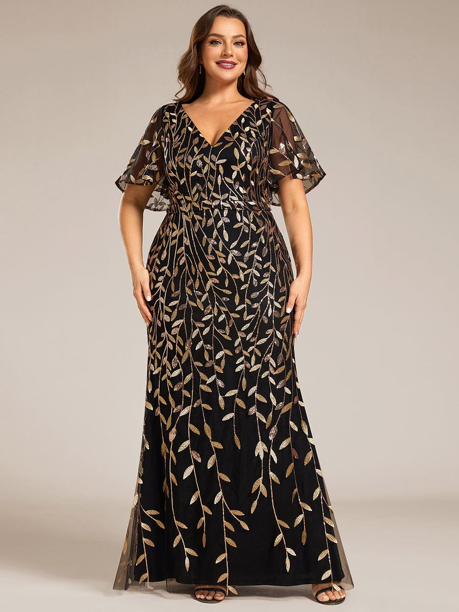 Plus Size Long Mermaid Dress #color_Black & Gold