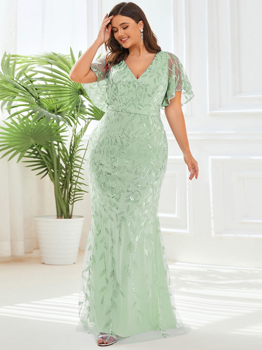 Plus Size Long Mermaid Dress #color_Sage Green