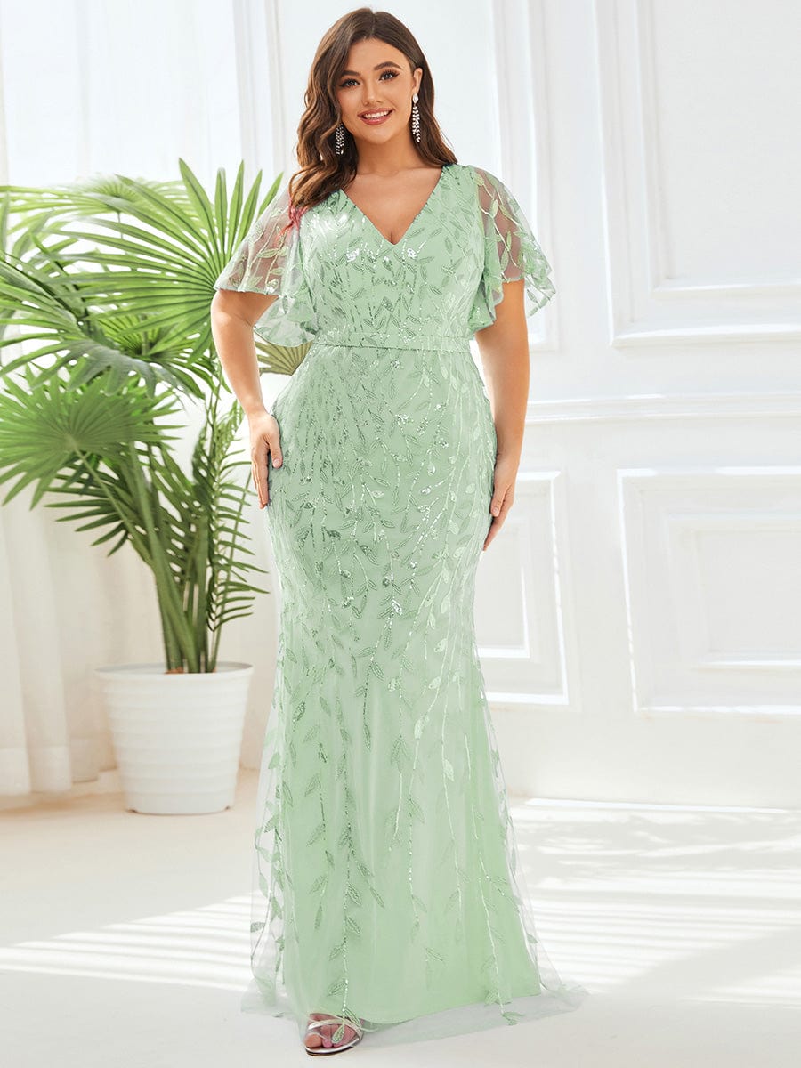 Plus Size Long Mermaid Dress #color_Sage Green