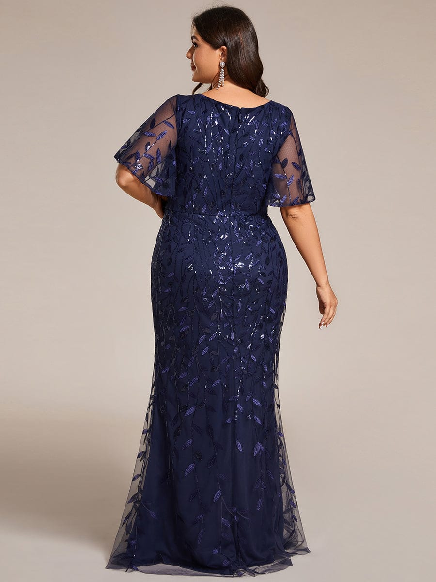 Plus Size Long Mermaid Dress #color_Navy Blue